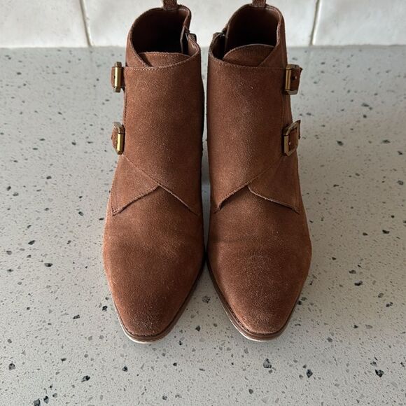 Michael Michael Kors Loni Ankle Bootie Luggage Suede Leather Western heel Size 8 - Picture 2 of 12